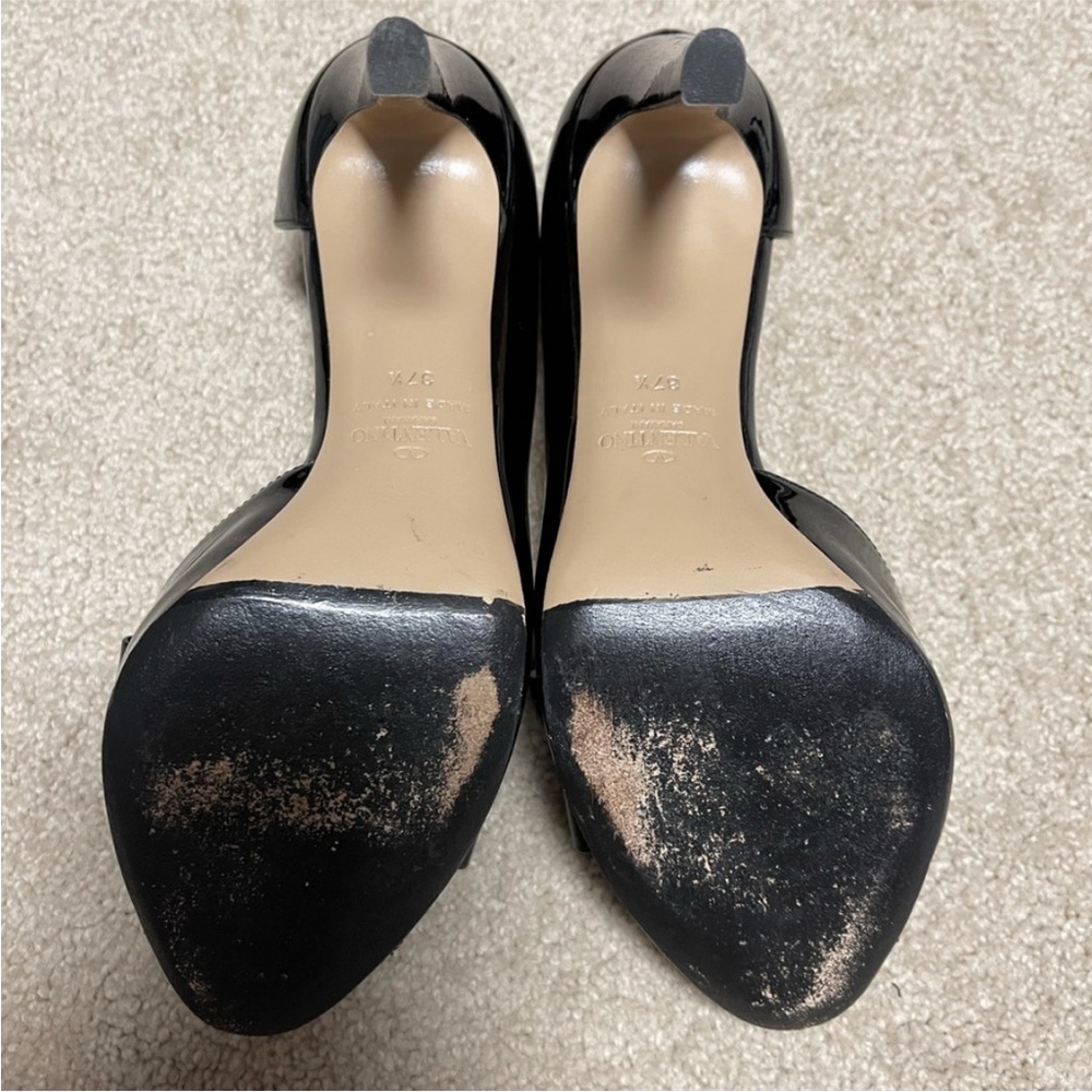Valentino bow couture pumps heels sandals 37.5 black patent leather 7.5 - Picture 10 of 10